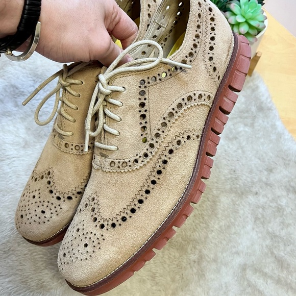 Cole Hann | Zerogrand Tan Suede Wingtip Oxford Men's Size 9.5 - Picture 12 of 14